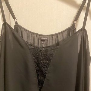 Black off shoulder shirt with spaghetti straps